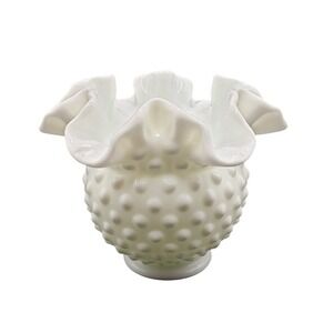 Fenton Hobnail Milk‎ Glass Ruffled Vase Candy Dish Trinket Bowl